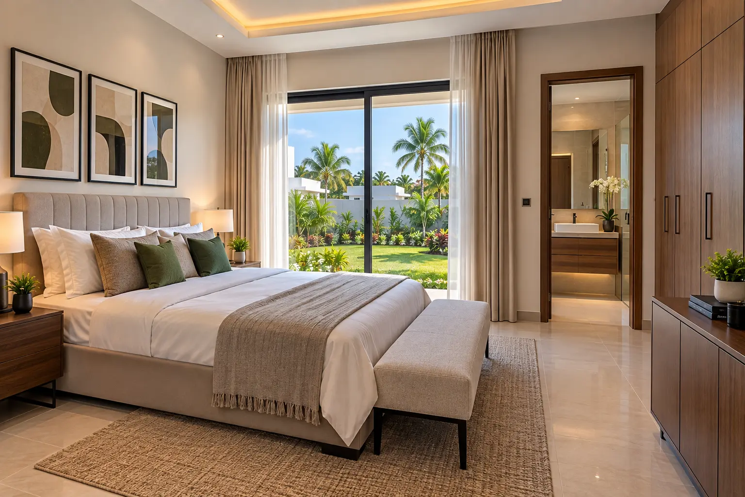 Chambre principale avec vue sur le jardin